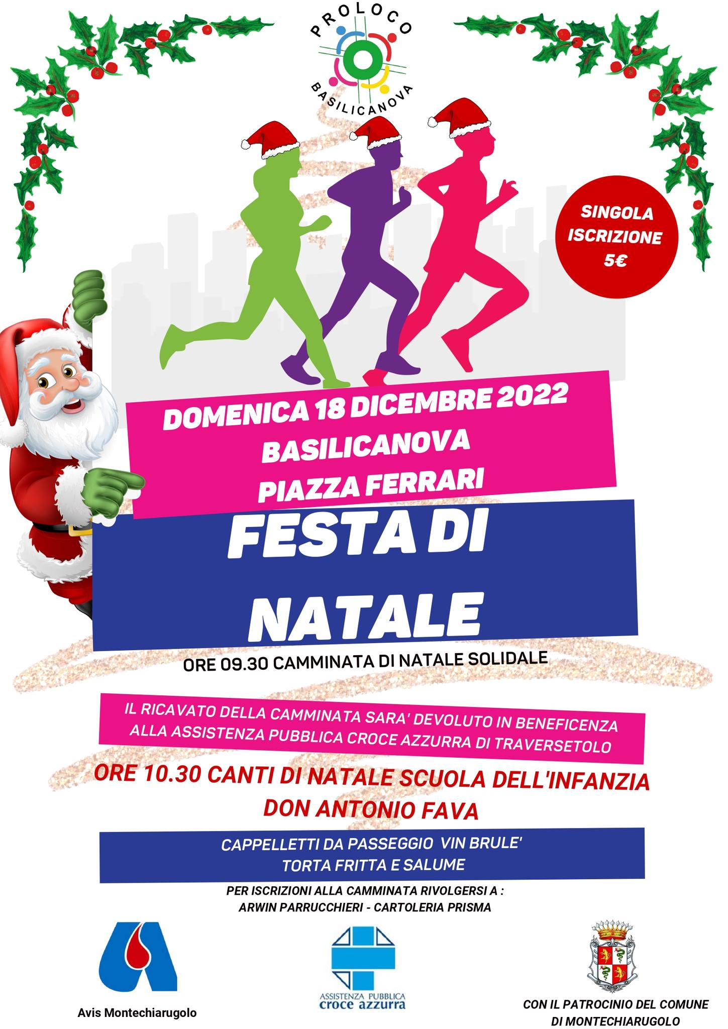 Domenica 18 dicembre in Piazza Ferrari a Basilicanova arriva la Festa di Natale organizzata dalla PRO LOCO Basilicanova